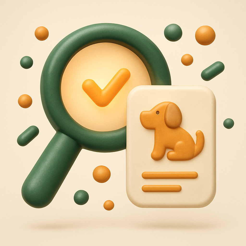 Magnifying glass inspecting a dog food product label